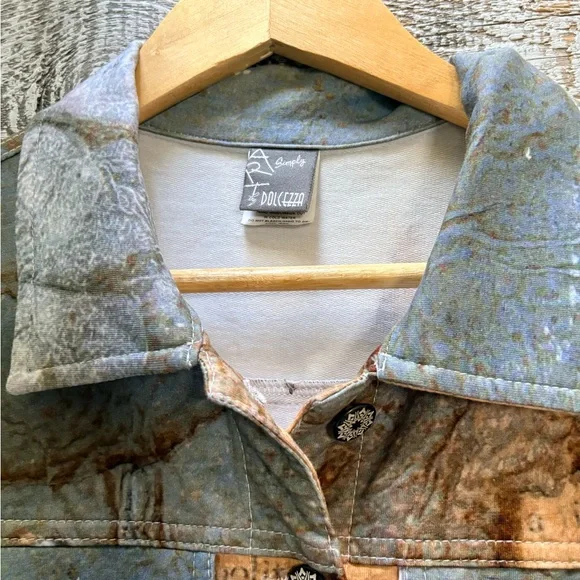 Dolcezza | Women's S - Lightweight Full Abstract Art Graphic Jacket, Blue/Tan - Picture 3 of 7